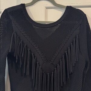 Pinko Black Dark Knit Fringe Detail Sweater